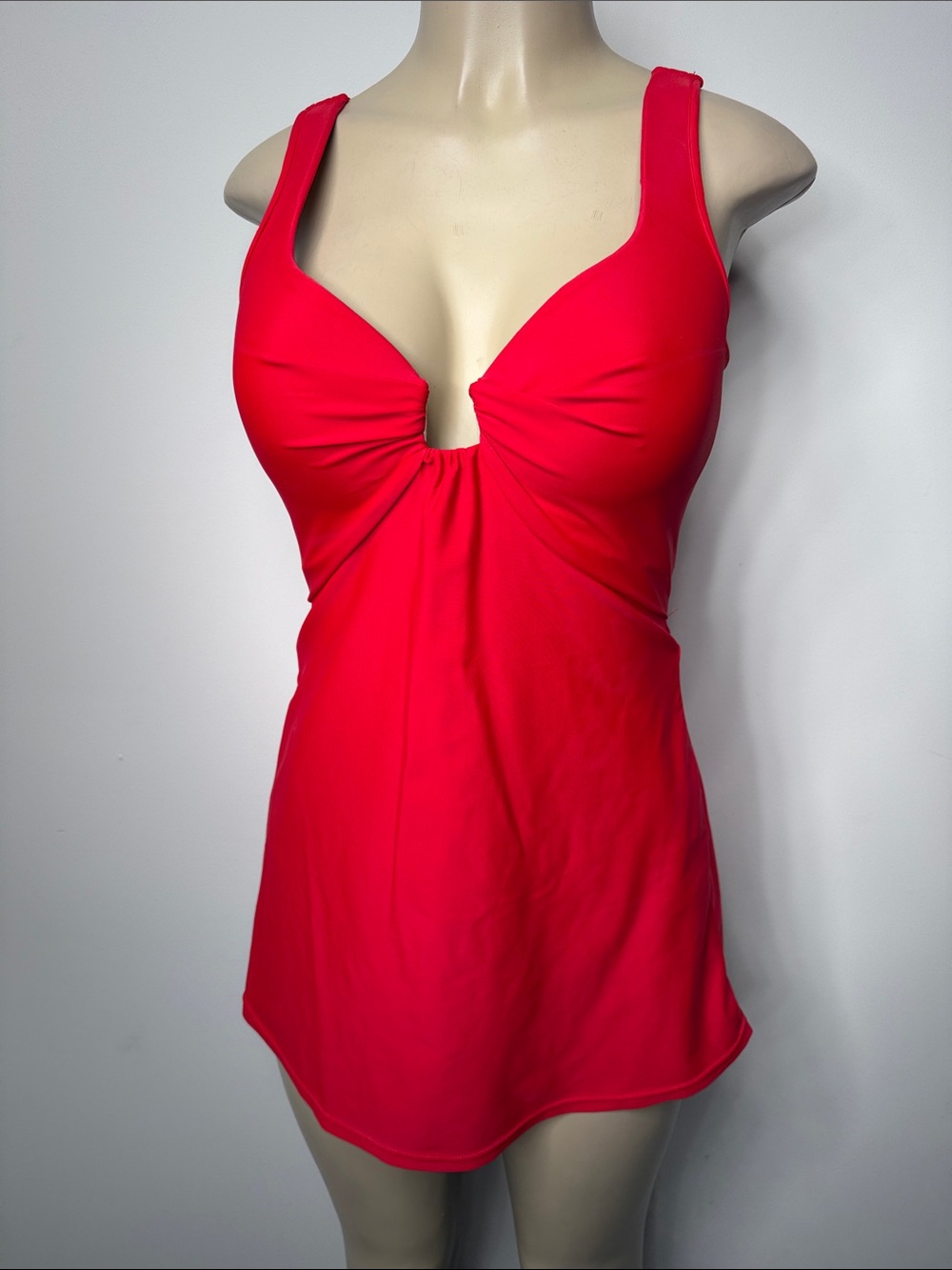 Scoop-Front Red One-Piece Swimdress